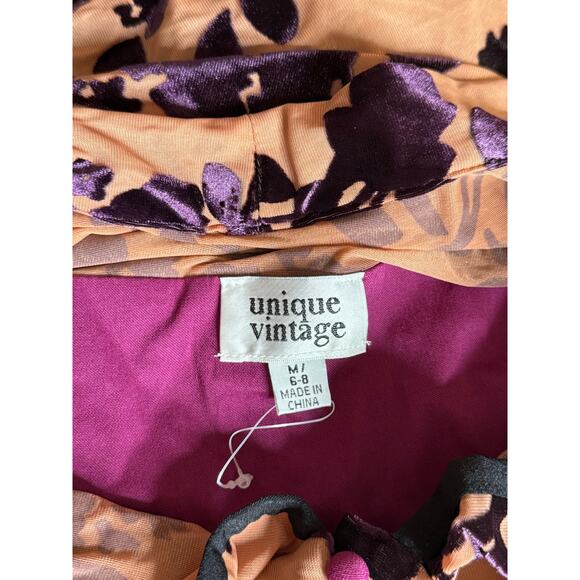 Unique Vintage Royal Purple and Tan Velvet Burnout Tallulah Duster M 6 8 NWOT - Picture 11 of 11